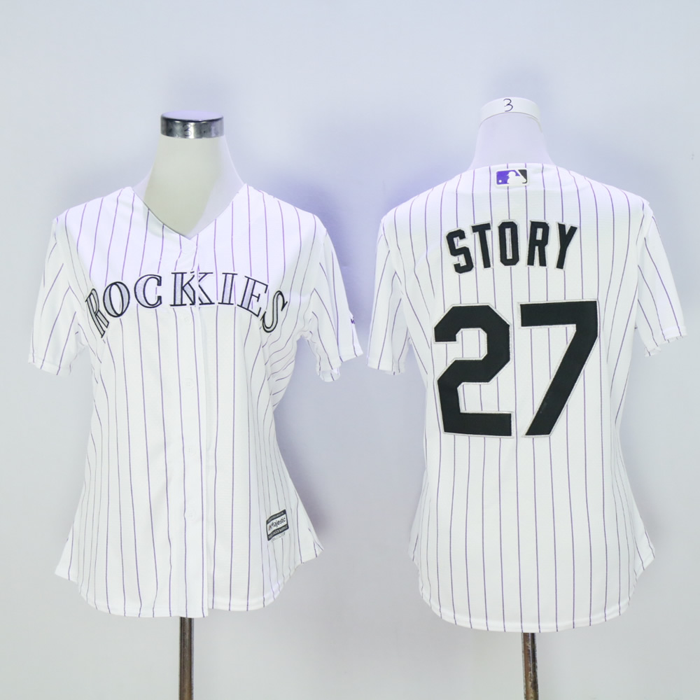 Women Colorado Rockies #27 Story White MLB Jerseys